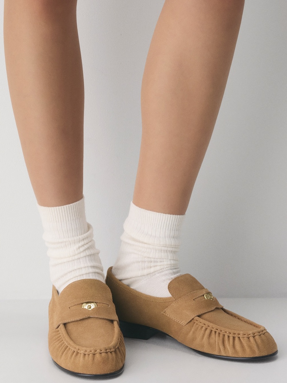 Aritzia Tan Suede Penny Loafers